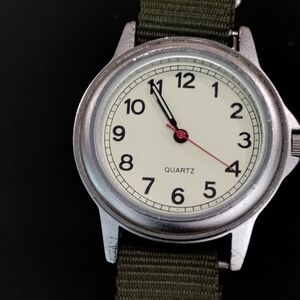 Silver Quartz Watch with Green Strap
